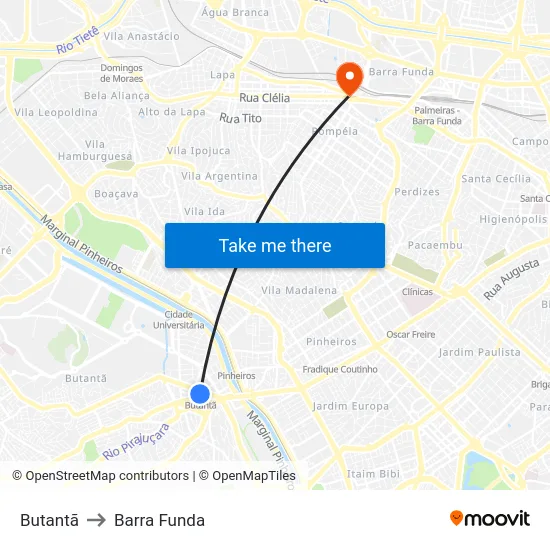 Butantã to Barra Funda map