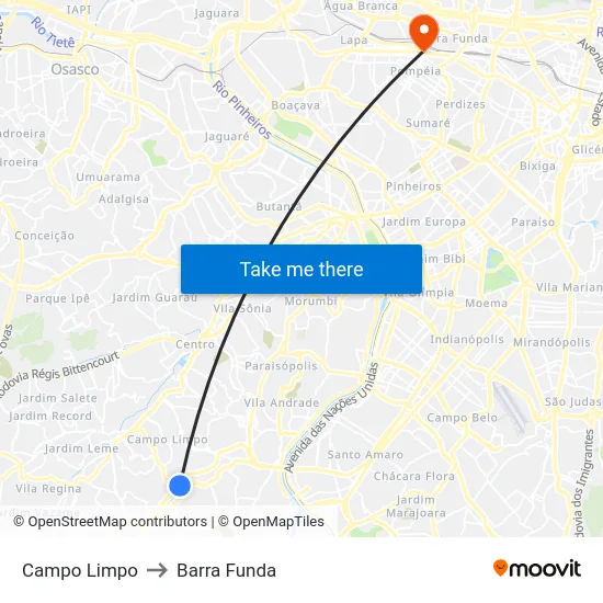 Campo Limpo to Barra Funda map
