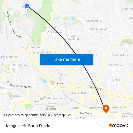 Jaraguá to Barra Funda map