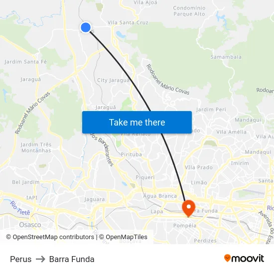 Perus to Barra Funda map