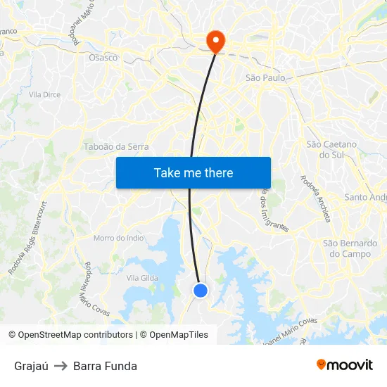 Grajaú to Barra Funda map