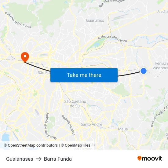 Guaianases to Barra Funda map