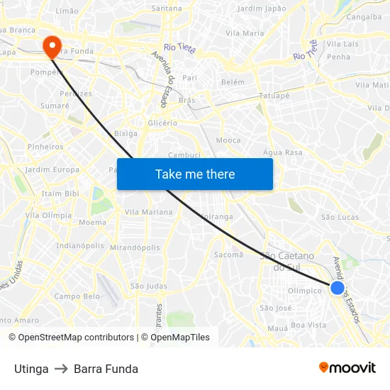 Utinga to Barra Funda map