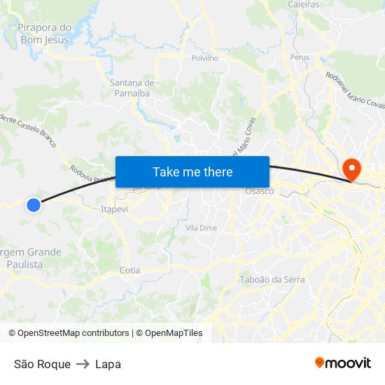 São Roque to Lapa map