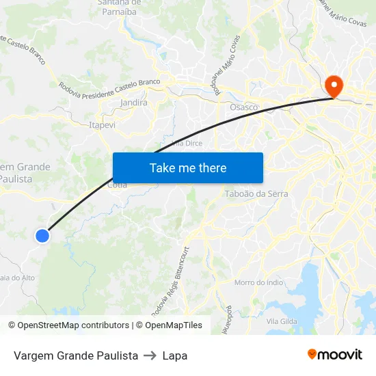 Vargem Grande Paulista to Lapa map