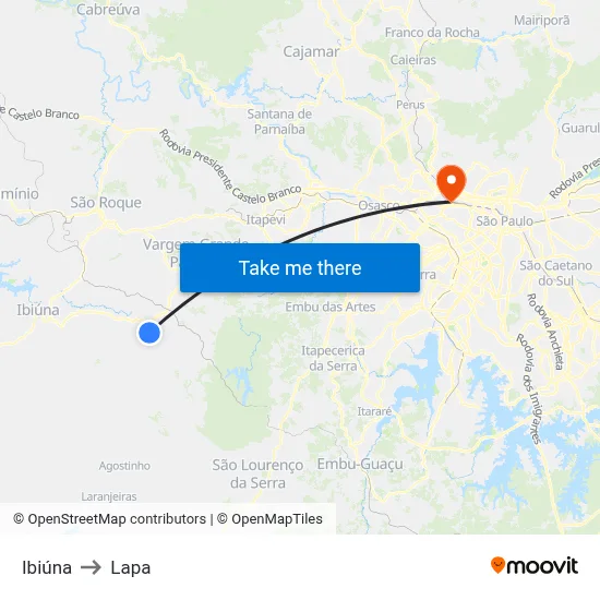 Ibiúna to Lapa map