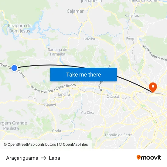 Araçariguama to Lapa map