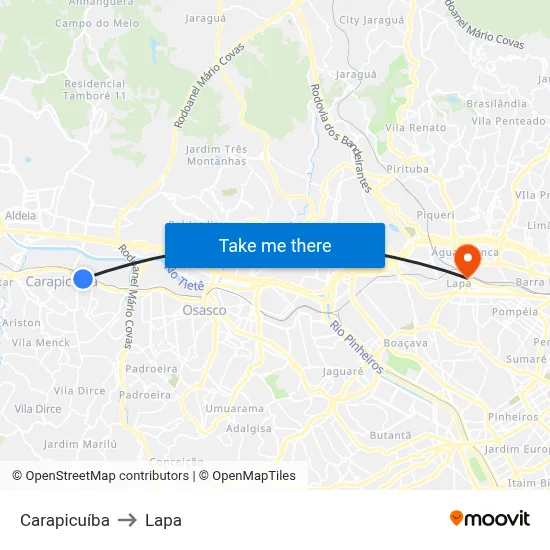 Carapicuíba to Lapa map