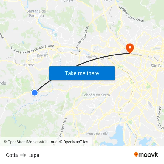 Cotia to Lapa map