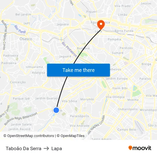 Taboão Da Serra to Lapa map