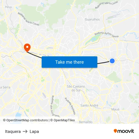 Itaquera to Lapa map