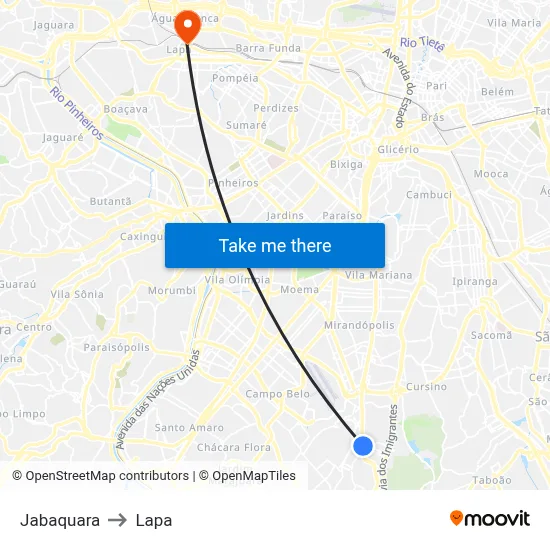 Jabaquara to Lapa map