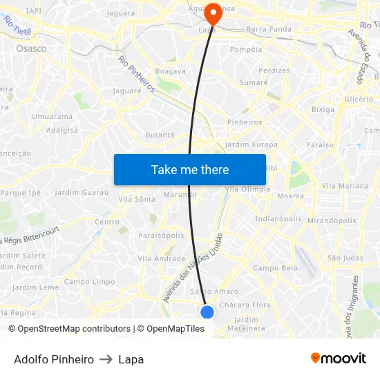 Adolfo Pinheiro to Lapa map