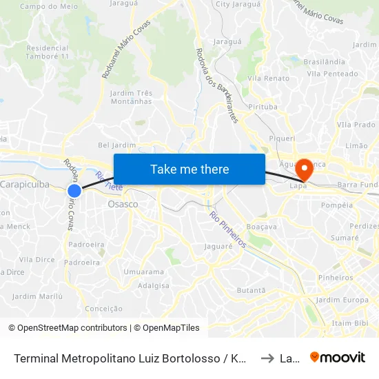 Terminal Metropolitano Luiz Bortolosso / Km 21 to Lapa map