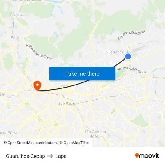 Guarulhos-Cecap to Lapa map