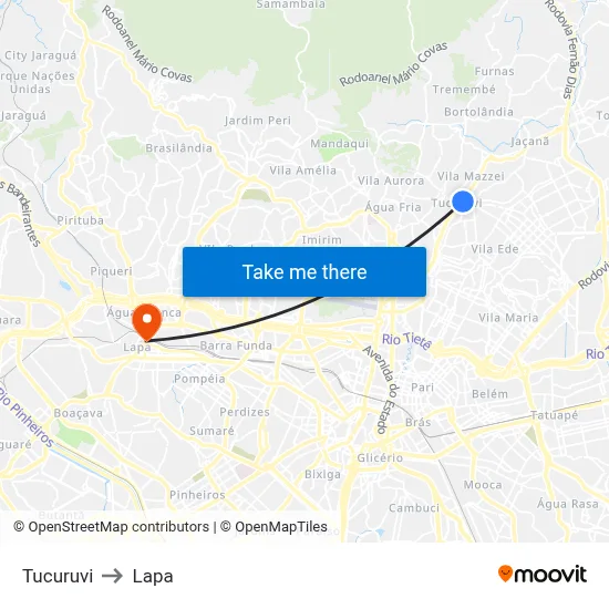Tucuruvi to Lapa map