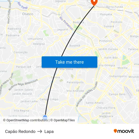 Capão Redondo to Lapa map