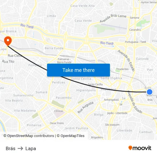 Brás to Lapa map