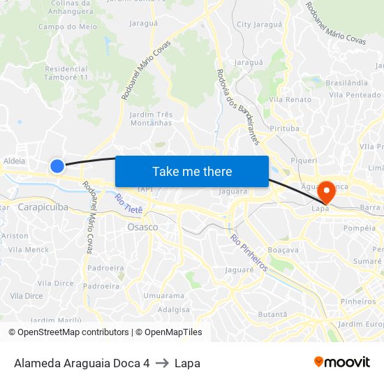 Alameda Araguaia Doca 4 to Lapa map