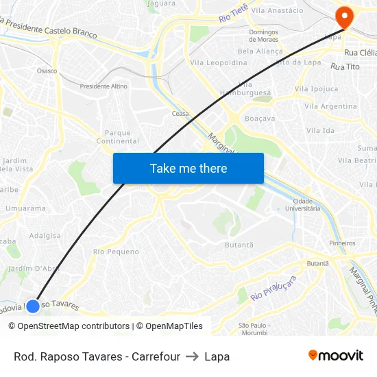 Rod. Raposo Tavares - Carrefour to Lapa map