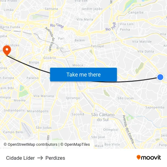 Cidade Líder to Perdizes map