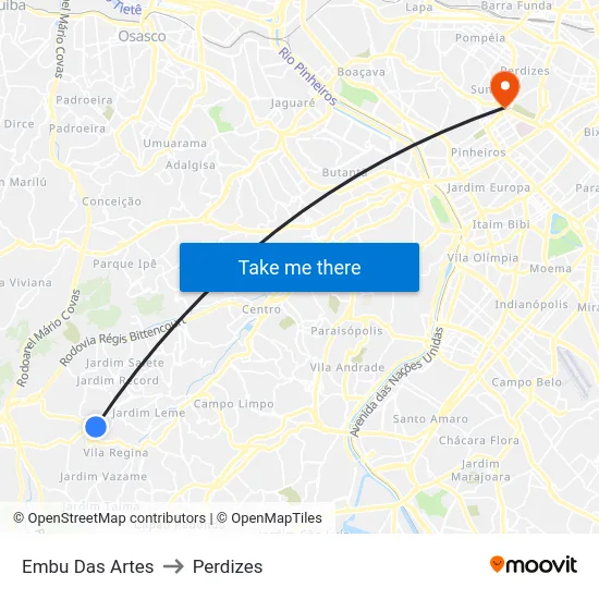 Embu Das Artes to Perdizes map