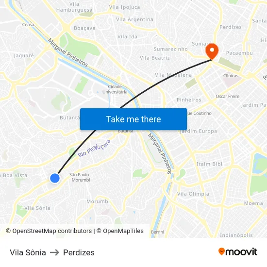 Vila Sônia to Perdizes map