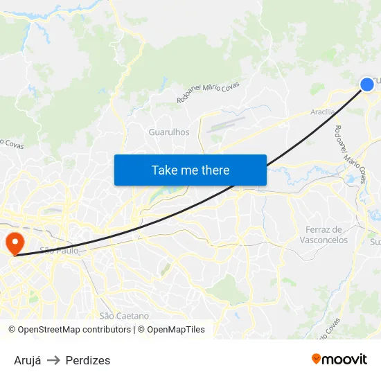 Arujá to Perdizes map