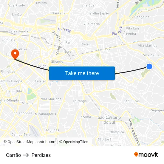 Carrão to Perdizes map