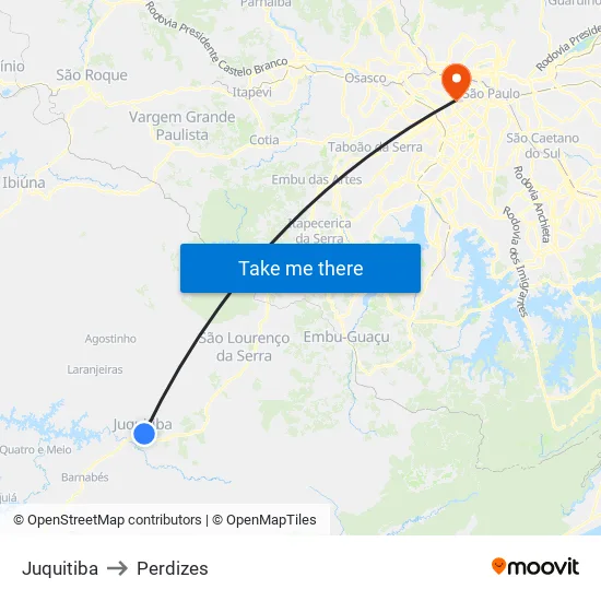 Juquitiba to Perdizes map
