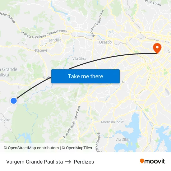 Vargem Grande Paulista to Perdizes map
