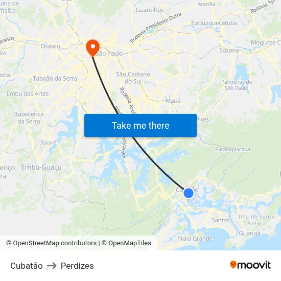 Cubatão to Perdizes map