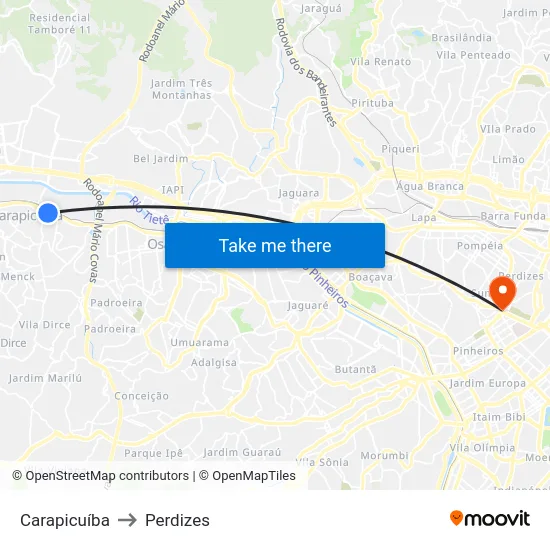 Carapicuíba to Perdizes map