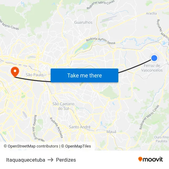 Itaquaquecetuba to Perdizes map