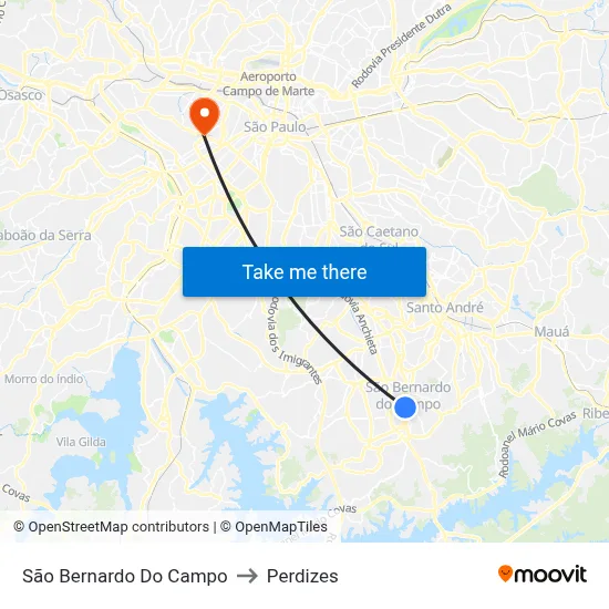 São Bernardo Do Campo to Perdizes map