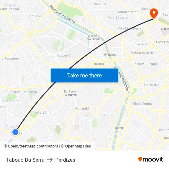 Taboão Da Serra to Perdizes map