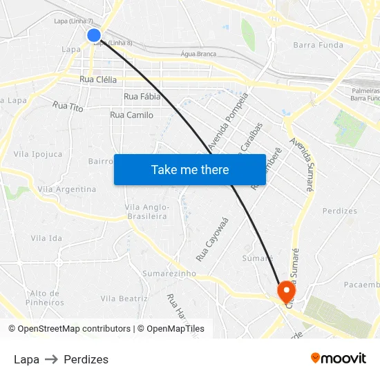 Lapa to Perdizes map