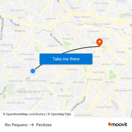 Rio Pequeno to Perdizes map