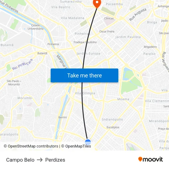 Campo Belo to Perdizes map
