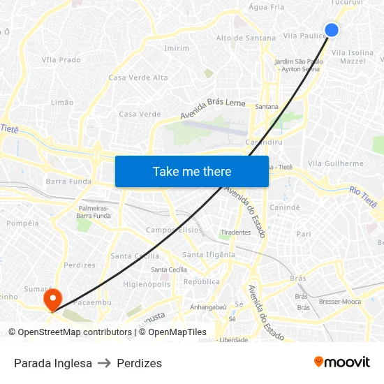 Parada Inglesa to Perdizes map
