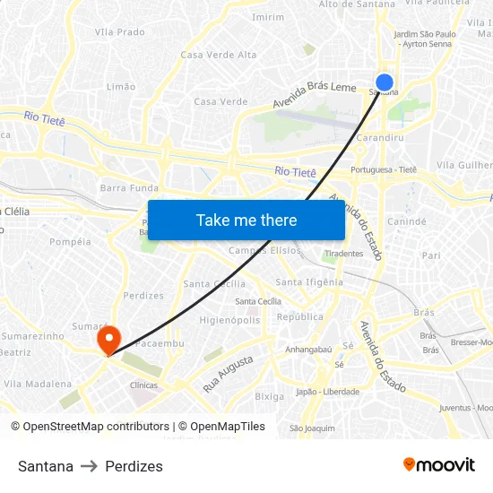 Santana to Perdizes map