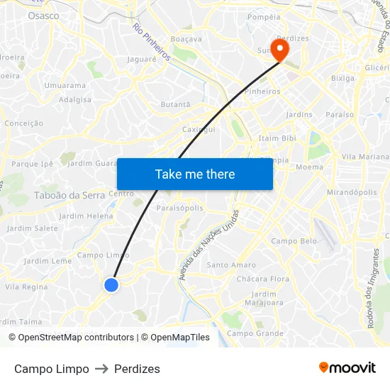 Campo Limpo to Perdizes map