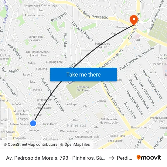 Av. Pedroso de Morais, 793 - Pinheiros, São Paulo to Perdizes map