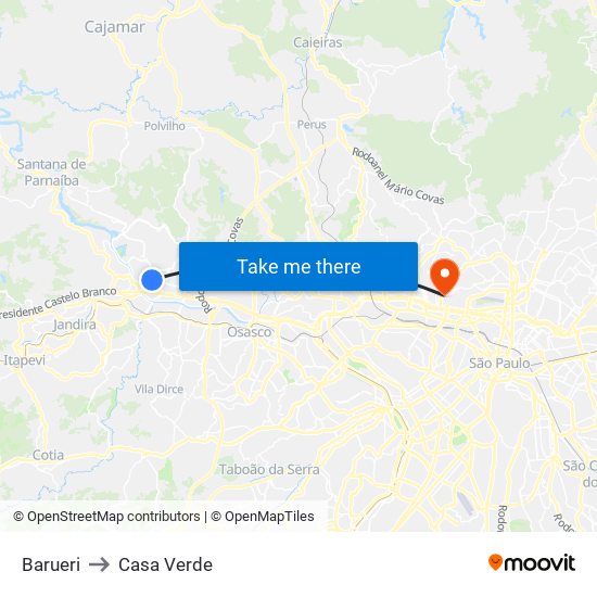 Barueri to Casa Verde map