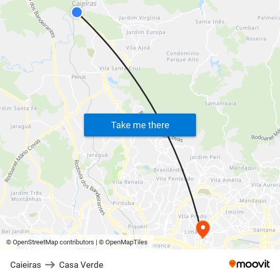 Caieiras to Casa Verde map