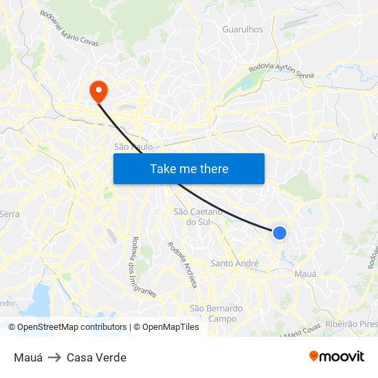 Mauá to Casa Verde map