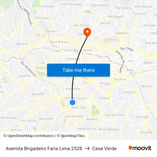 Avenida Brigadeiro Faria Lima 2528 to Casa Verde map