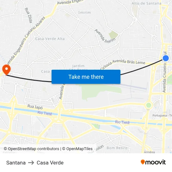 Santana to Casa Verde map