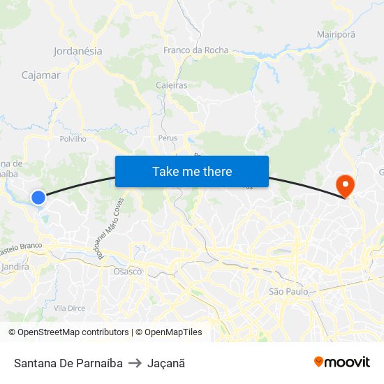 Santana De Parnaíba to Jaçanã map