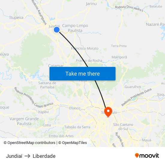 Jundiaí to Liberdade map